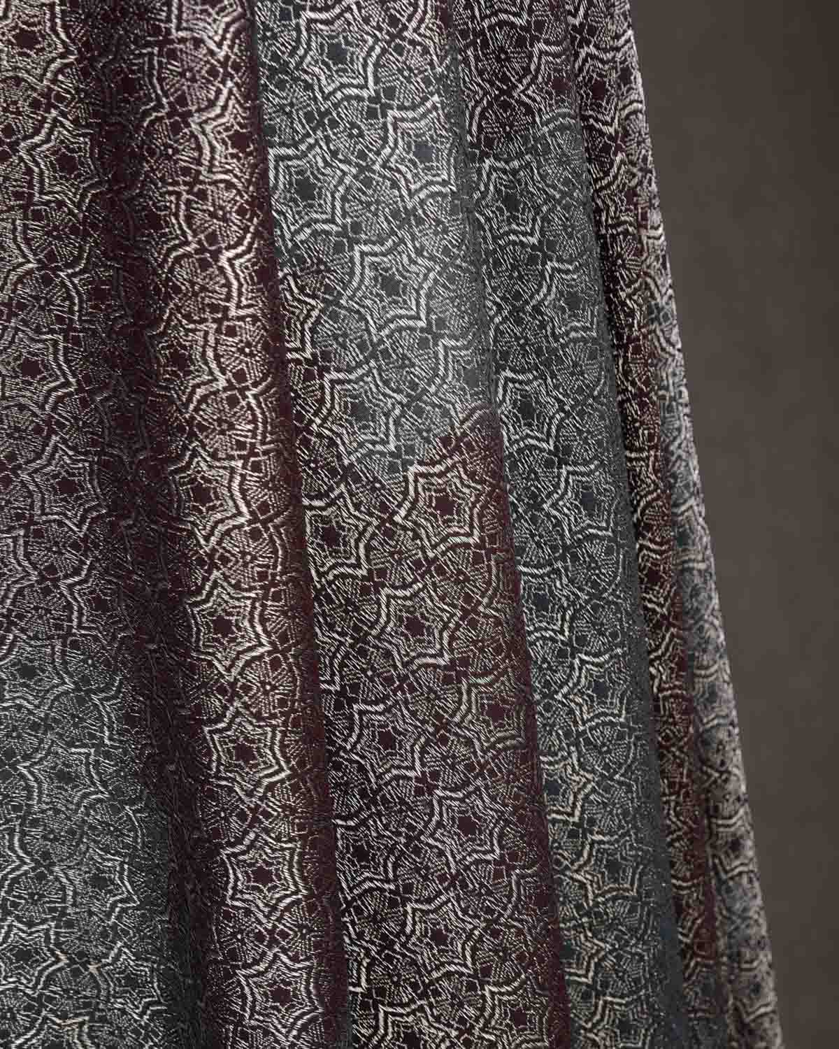 Ombre Maroon Gray Black Silver Zari Kaleidoscopic Stars Brocade Handwoven Silk Wool Unisex Dress Shawl-HolyWeaves