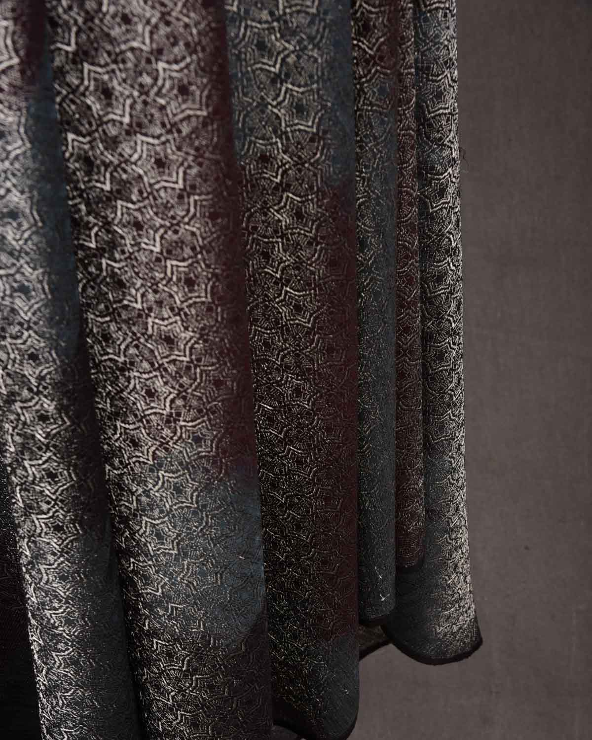 Ombre Maroon Gray Black Silver Zari Kaleidoscopic Stars Brocade Handwoven Silk Wool Unisex Dress Shawl-HolyWeaves