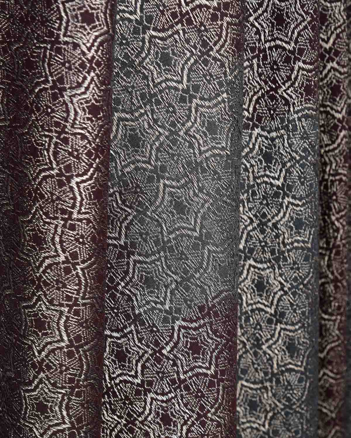 Ombre Maroon Gray Black Silver Zari Kaleidoscopic Stars Brocade Handwoven Silk Wool Unisex Dress Shawl-HolyWeaves
