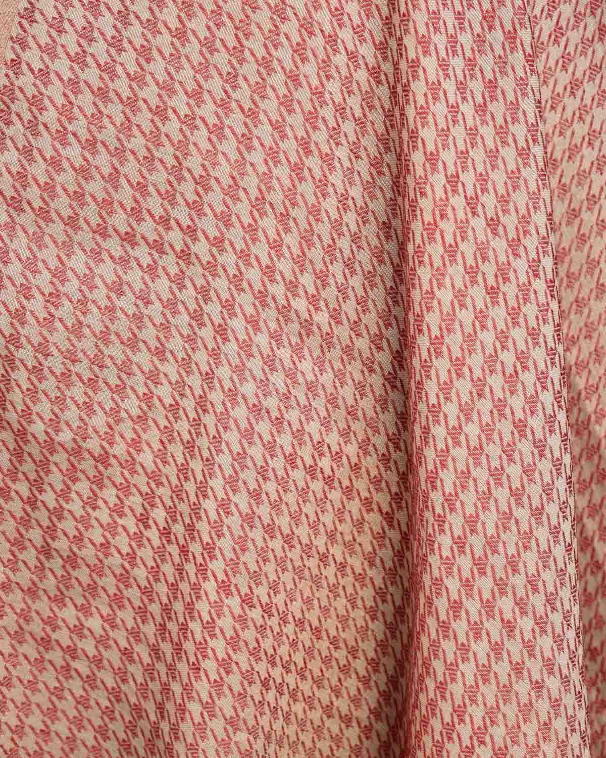 Metallic Beige Houndstooth Gold Zari Brocade Handwoven Silk Wool Tissue Unisex Dress Shawl-HolyWeaves