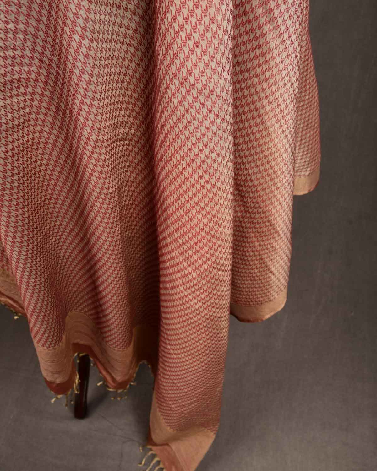 Metallic Beige Houndstooth Gold Zari Brocade Handwoven Silk Wool Tissue Unisex Dress Shawl-HolyWeaves