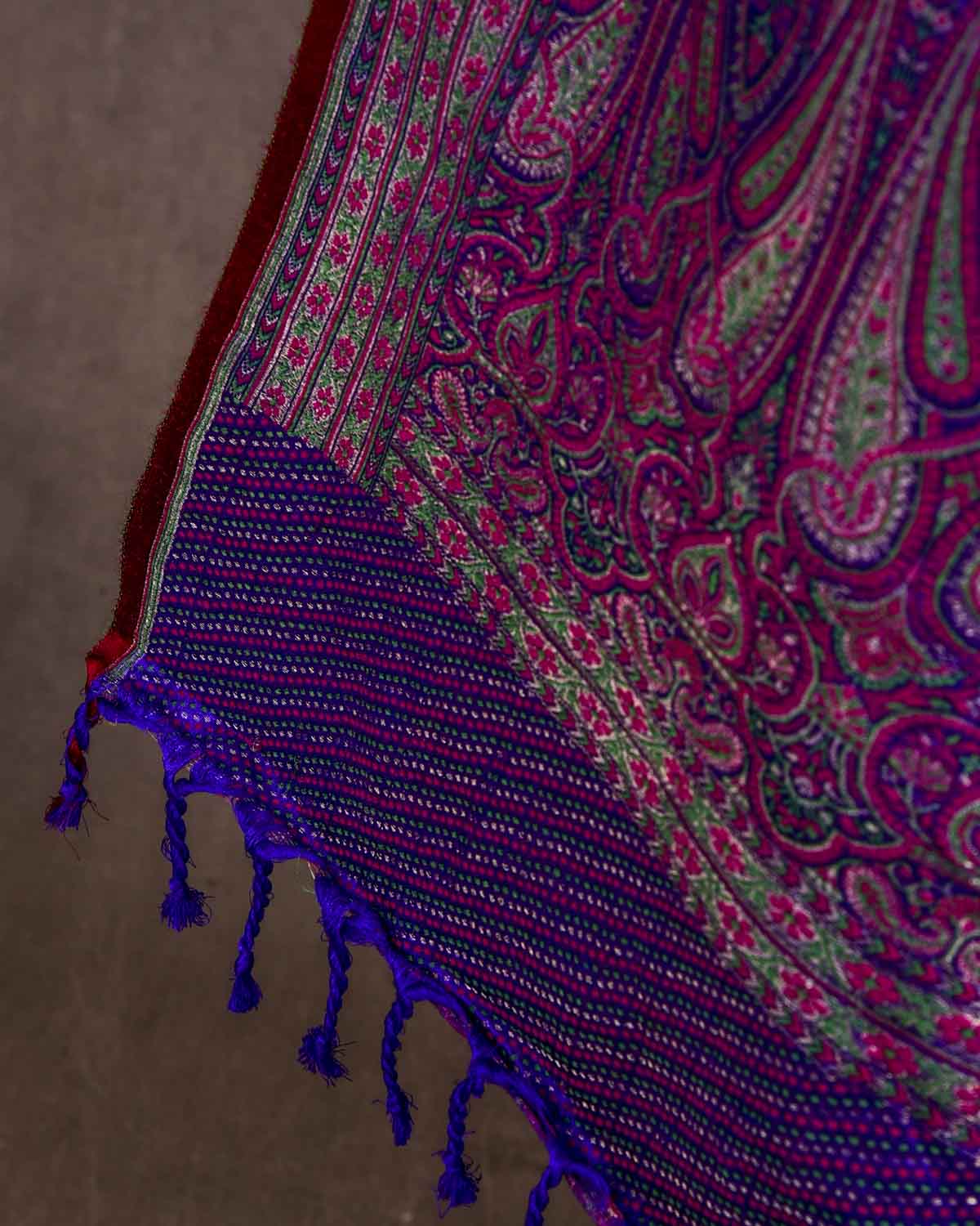 Green On Purple Tehra Traditional Jamawar Handwoven Silk Wool Unisex Dress Shawl with Silver Zari-HolyWeaves
