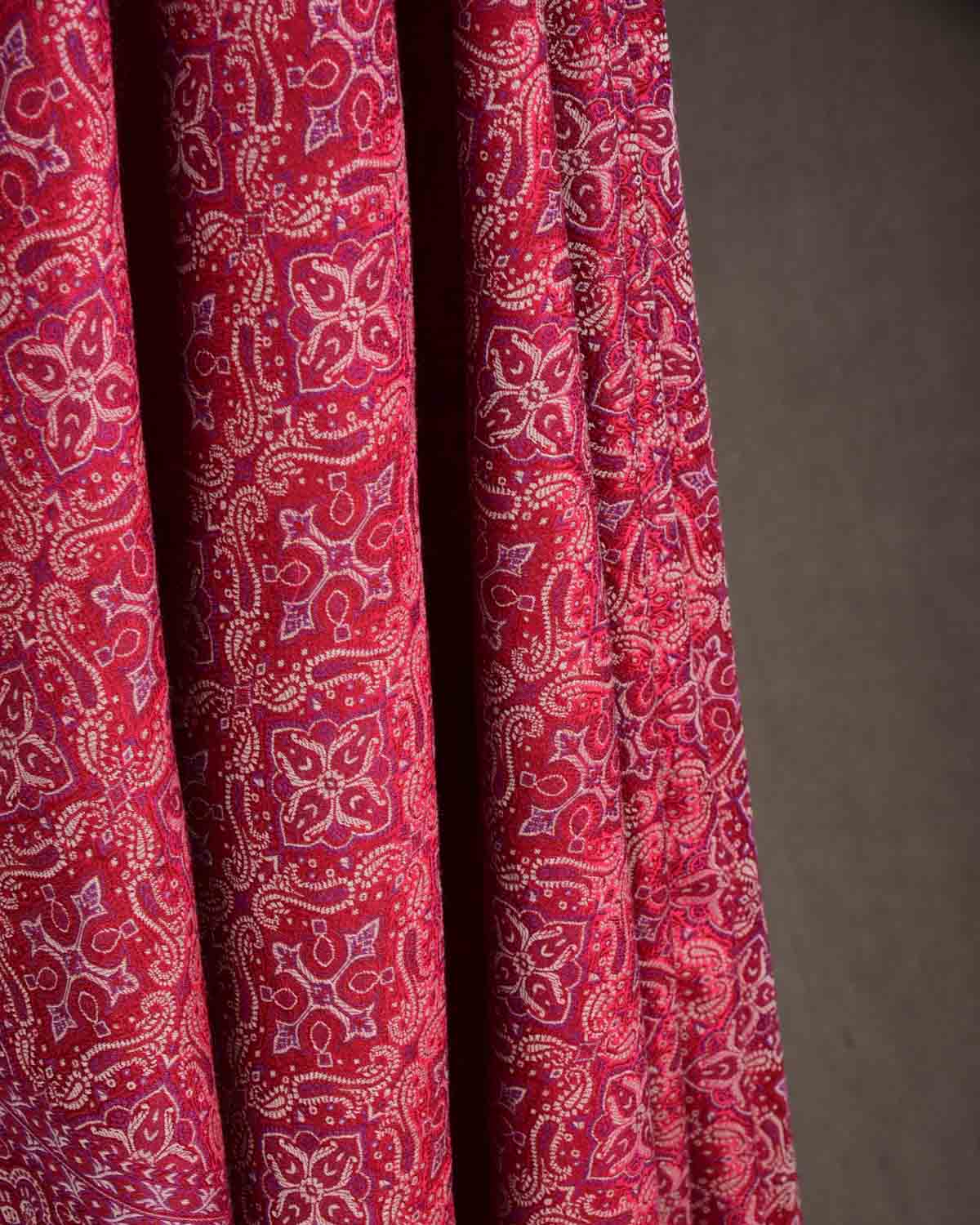 Beige On Maroon Tehra Traditional Jamawar Handwoven Silk Wool Unisex Dress Shawl-HolyWeaves