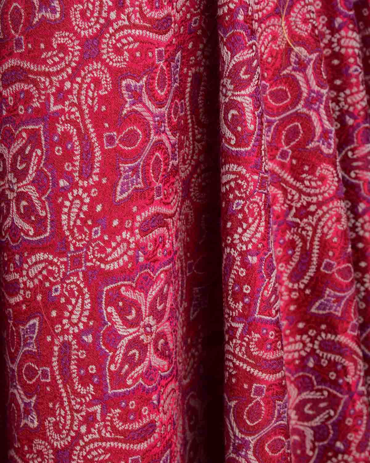 Beige On Maroon Tehra Traditional Jamawar Handwoven Silk Wool Unisex Dress Shawl-HolyWeaves