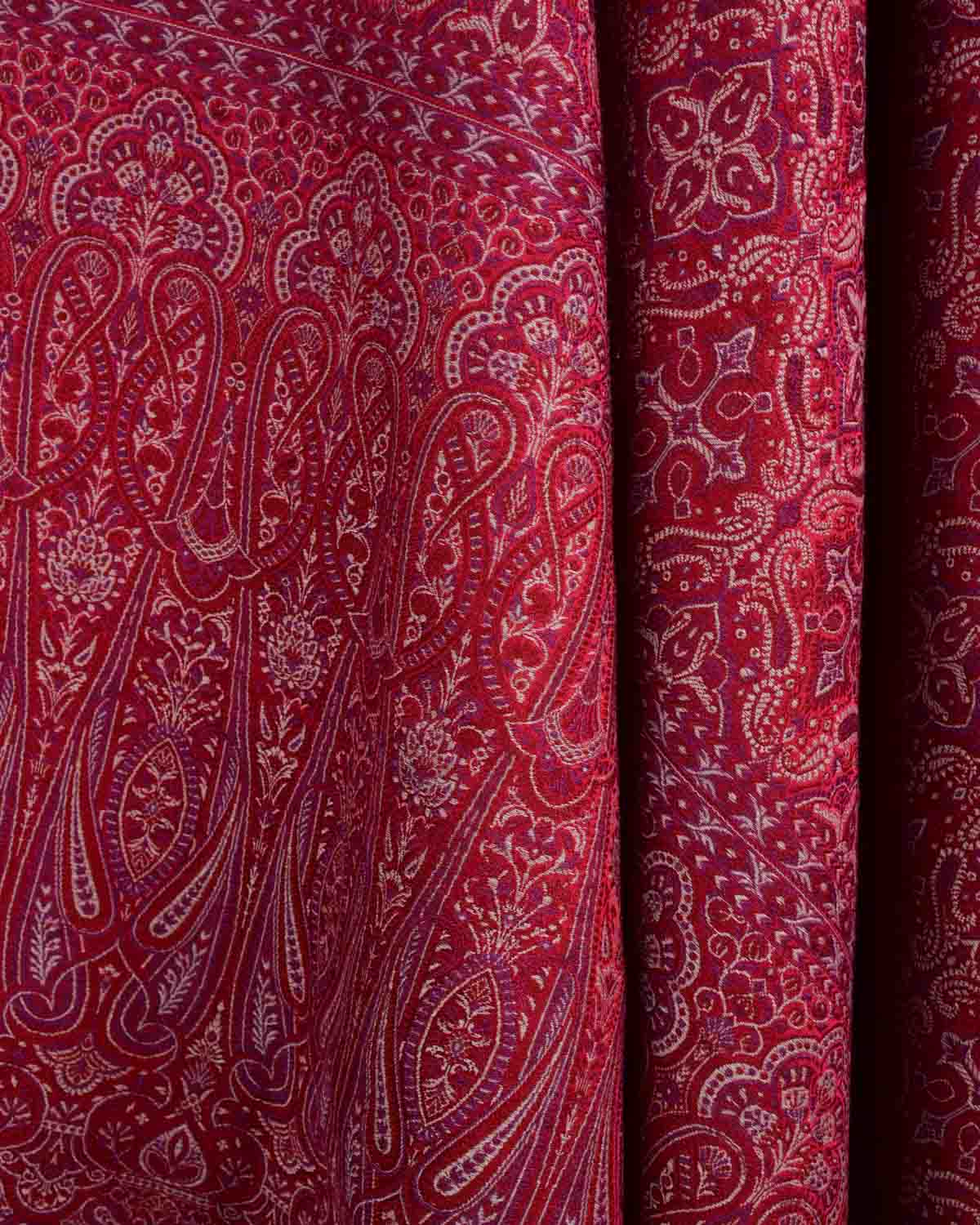 Beige On Maroon Tehra Traditional Jamawar Handwoven Silk Wool Unisex Dress Shawl-HolyWeaves