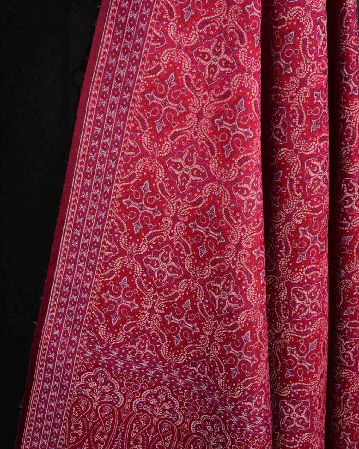 Beige On Maroon Tehra Traditional Jamawar Handwoven Silk Wool Unisex Dress Shawl-HolyWeaves