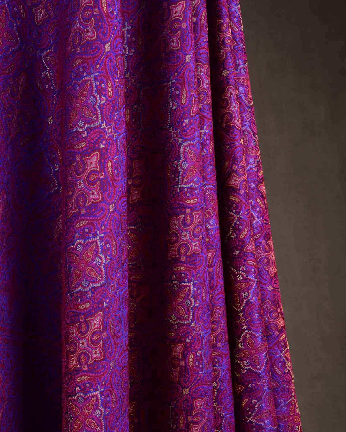 Maroon On Purple Tehra Traditional Jamawar Handwoven Silk Wool Unisex Dress Shawl with Gold Zari-HolyWeaves