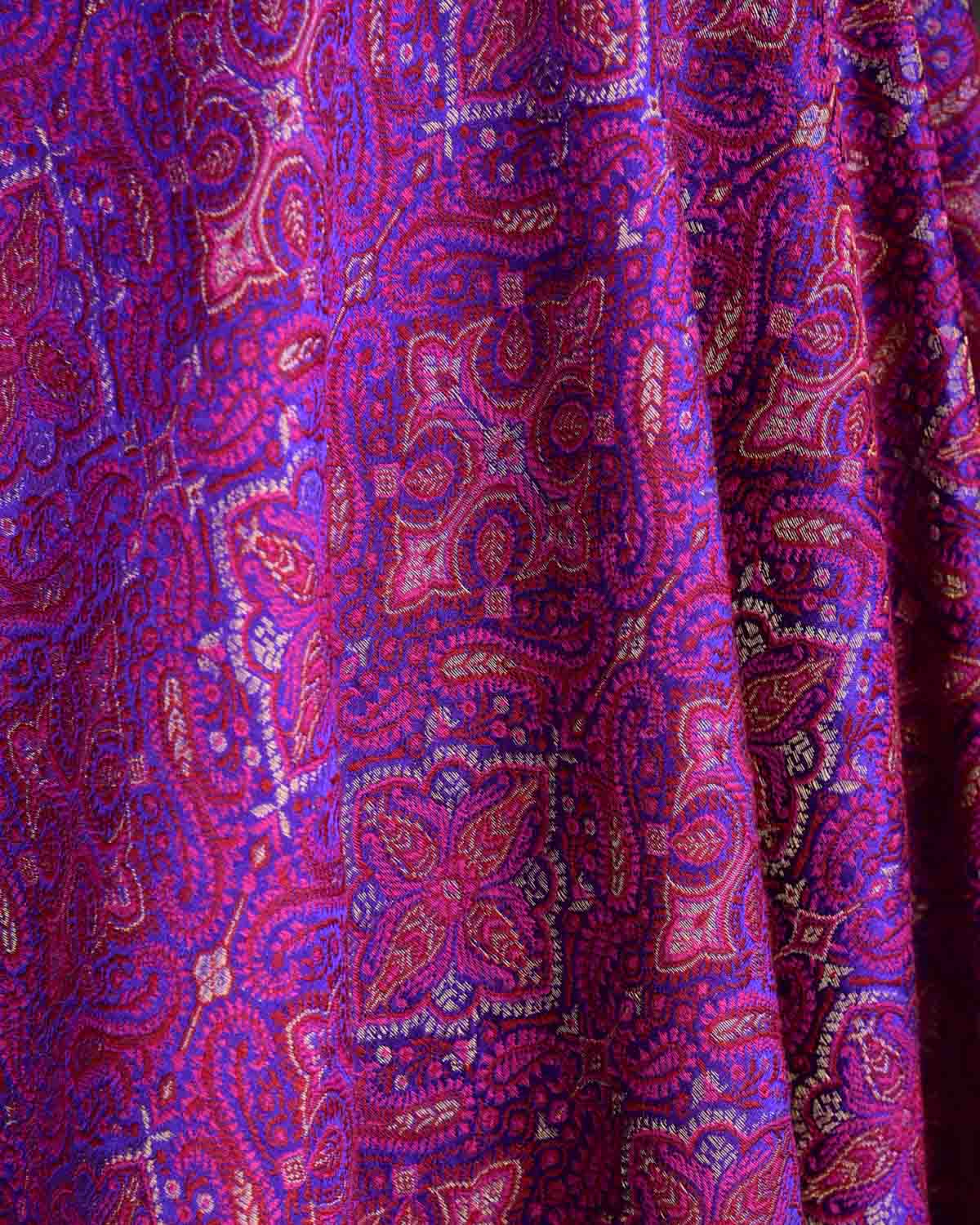 Maroon On Purple Tehra Traditional Jamawar Handwoven Silk Wool Unisex Dress Shawl with Gold Zari-HolyWeaves