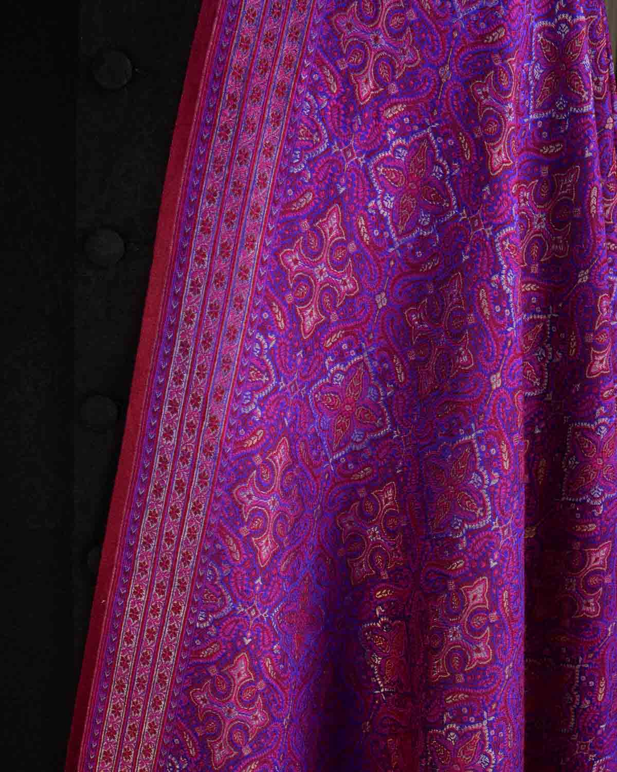 Maroon On Purple Tehra Traditional Jamawar Handwoven Silk Wool Unisex Dress Shawl with Gold Zari-HolyWeaves
