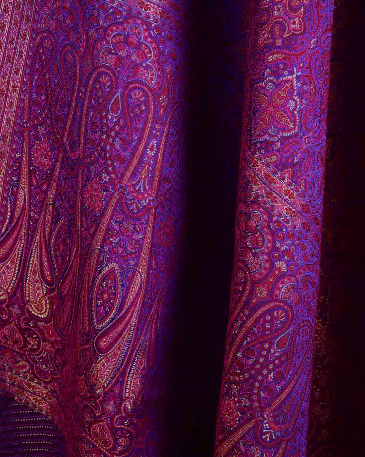 Maroon On Purple Tehra Traditional Jamawar Handwoven Silk Wool Unisex Dress Shawl with Gold Zari-HolyWeaves