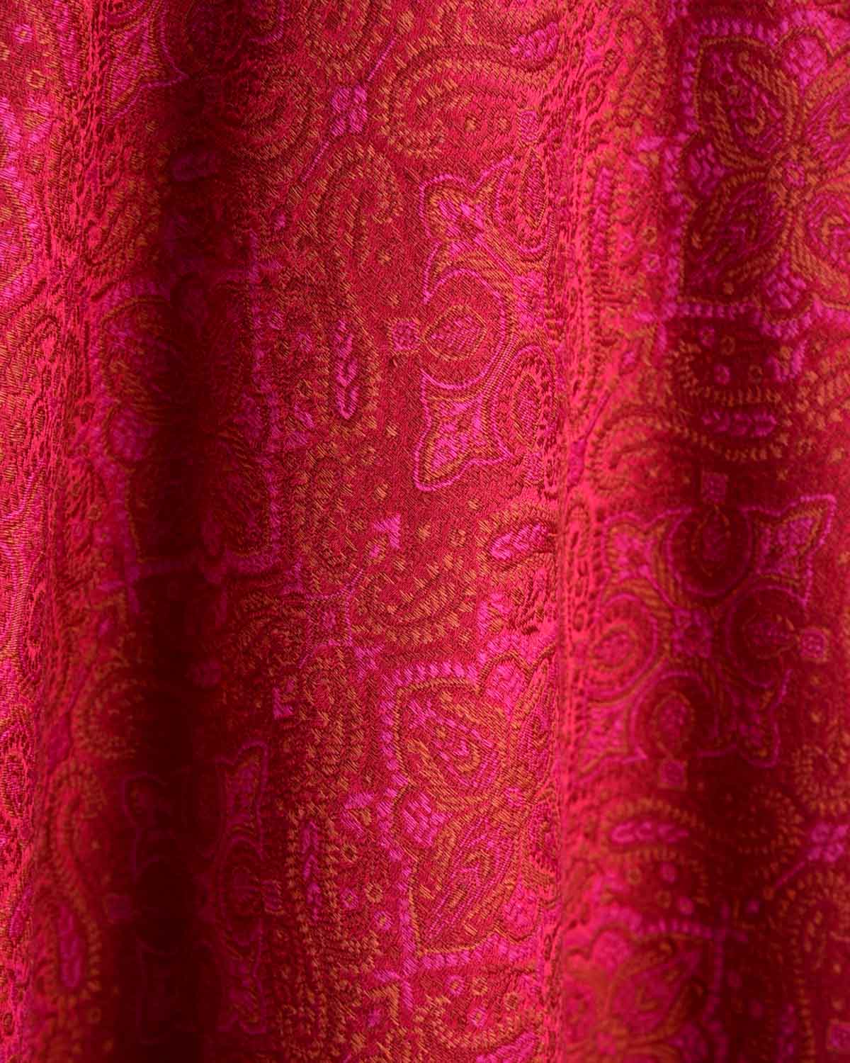Pink on Maroon Tehra Traditional Jamawar Handwoven Silk Wool Unisex Dress Shawl-HolyWeaves