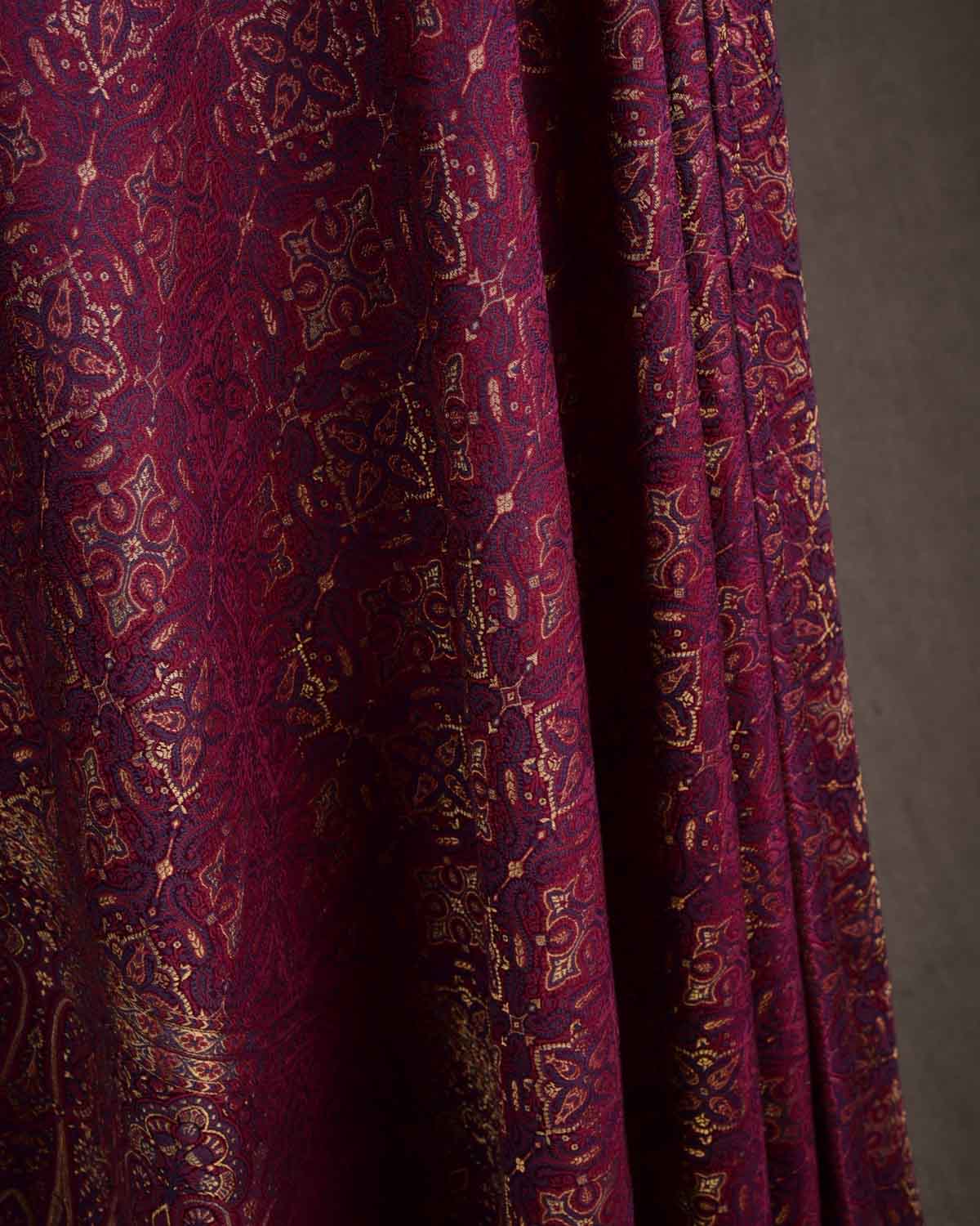 Maroon Tehra Traditional Jamawar Handwoven Silk Wool Unisex Dress Shawl with Gold Zari-HolyWeaves