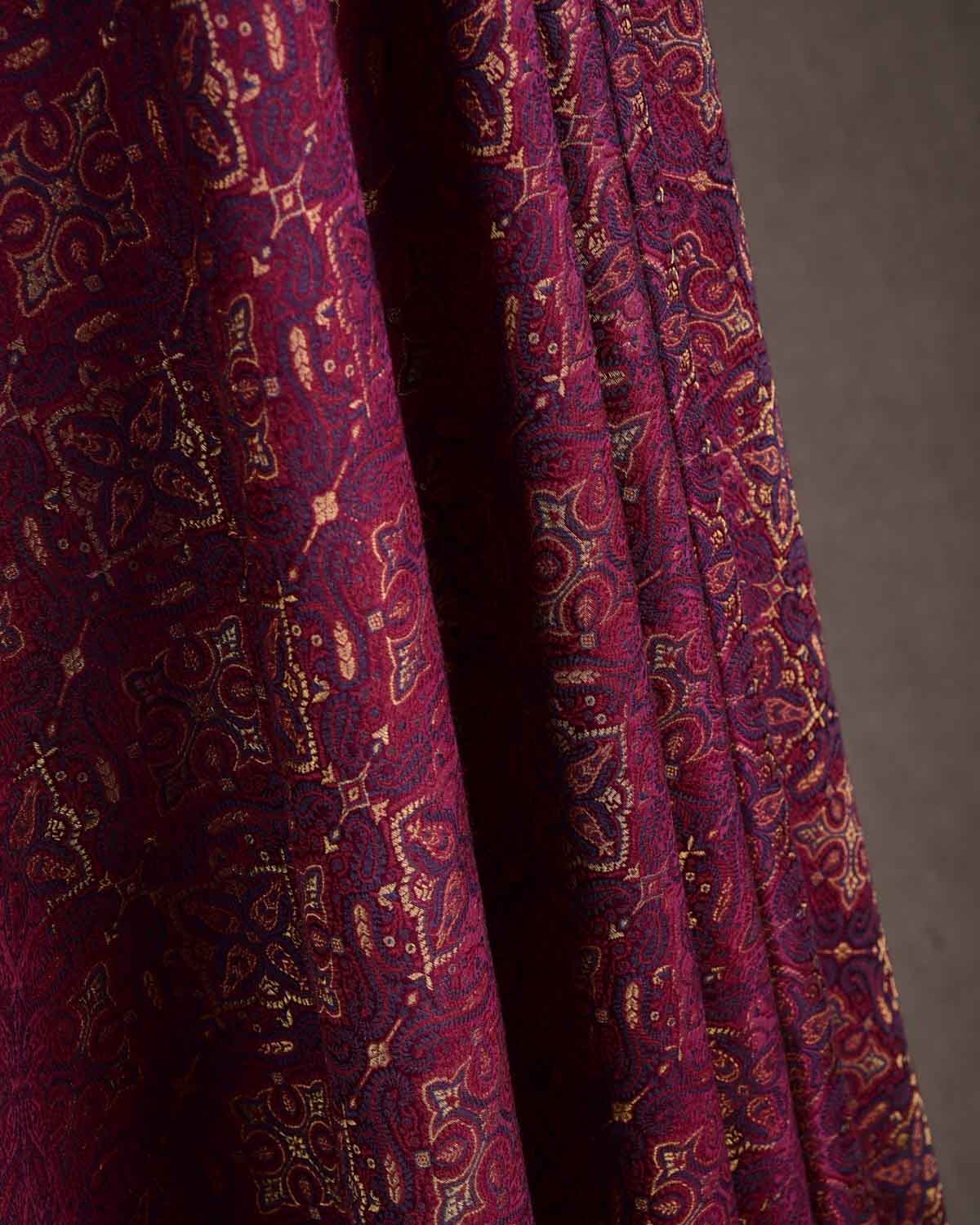 Maroon Tehra Traditional Jamawar Handwoven Silk Wool Unisex Dress Shawl with Gold Zari-HolyWeaves