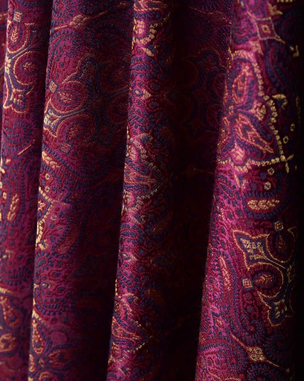 Maroon Tehra Traditional Jamawar Handwoven Silk Wool Unisex Dress Shawl with Gold Zari-HolyWeaves