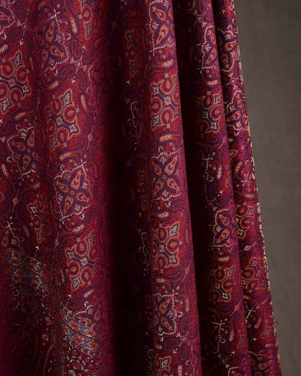 Maroon Tehra Traditional Jamawar Handwoven Silk Wool Unisex Dress Shawl with Silver Zari-HolyWeaves