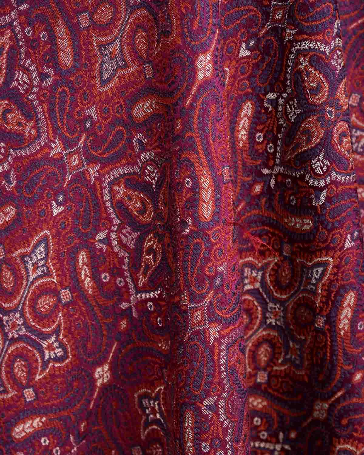 Maroon Tehra Traditional Jamawar Handwoven Silk Wool Unisex Dress Shawl with Silver Zari-HolyWeaves