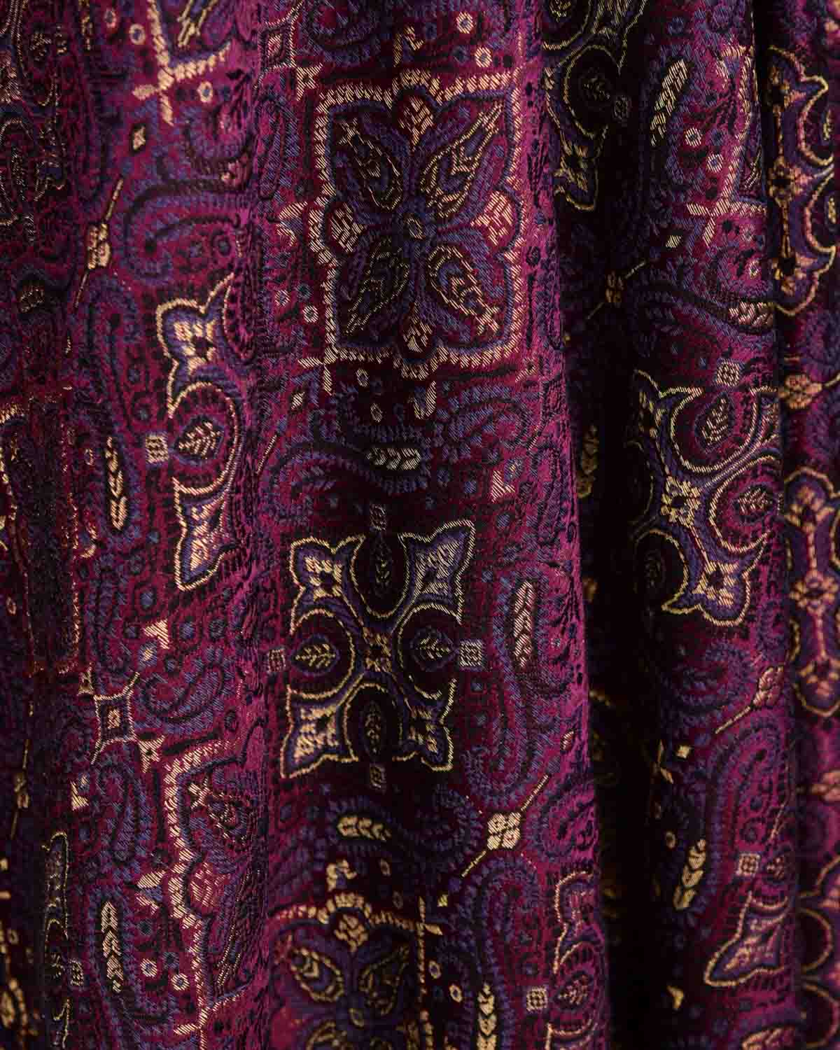 Mahogany Tehra Traditional Jamawar Handwoven Silk Wool Unisex Dress Shawl with Gold Zari-HolyWeaves