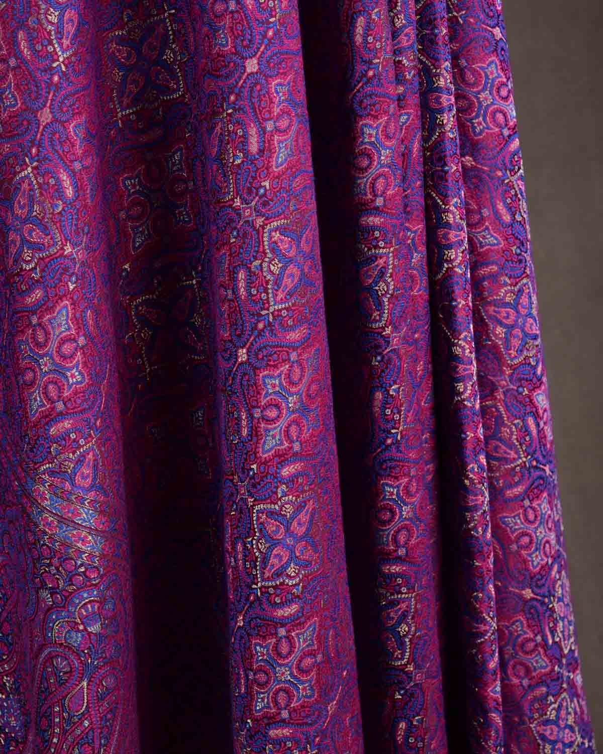 Purple Tehra Traditional Jamawar Handwoven Silk Wool Unisex Dress Shawl with Silver Zari-HolyWeaves