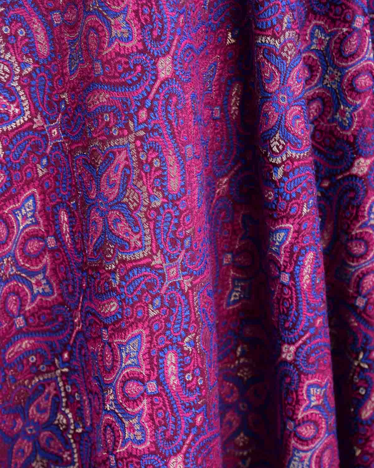 Purple Tehra Traditional Jamawar Handwoven Silk Wool Unisex Dress Shawl with Silver Zari-HolyWeaves