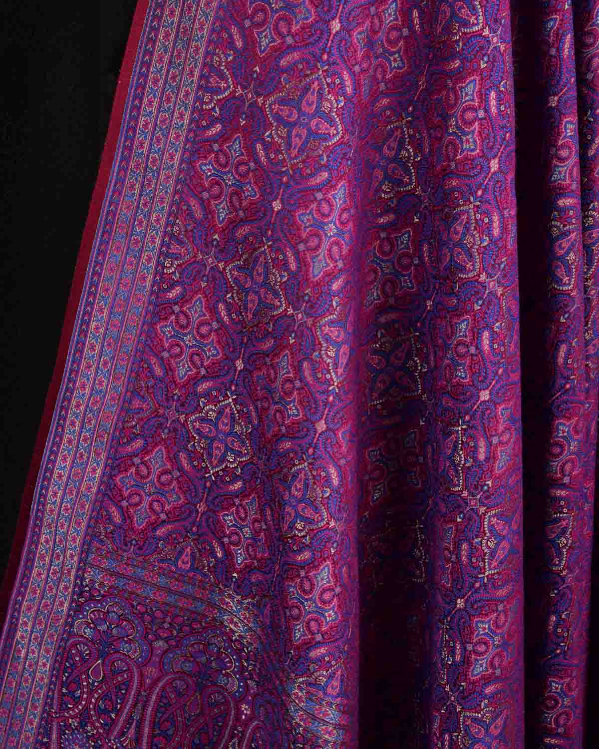 Purple Tehra Traditional Jamawar Handwoven Silk Wool Unisex Dress Shawl with Silver Zari-HolyWeaves