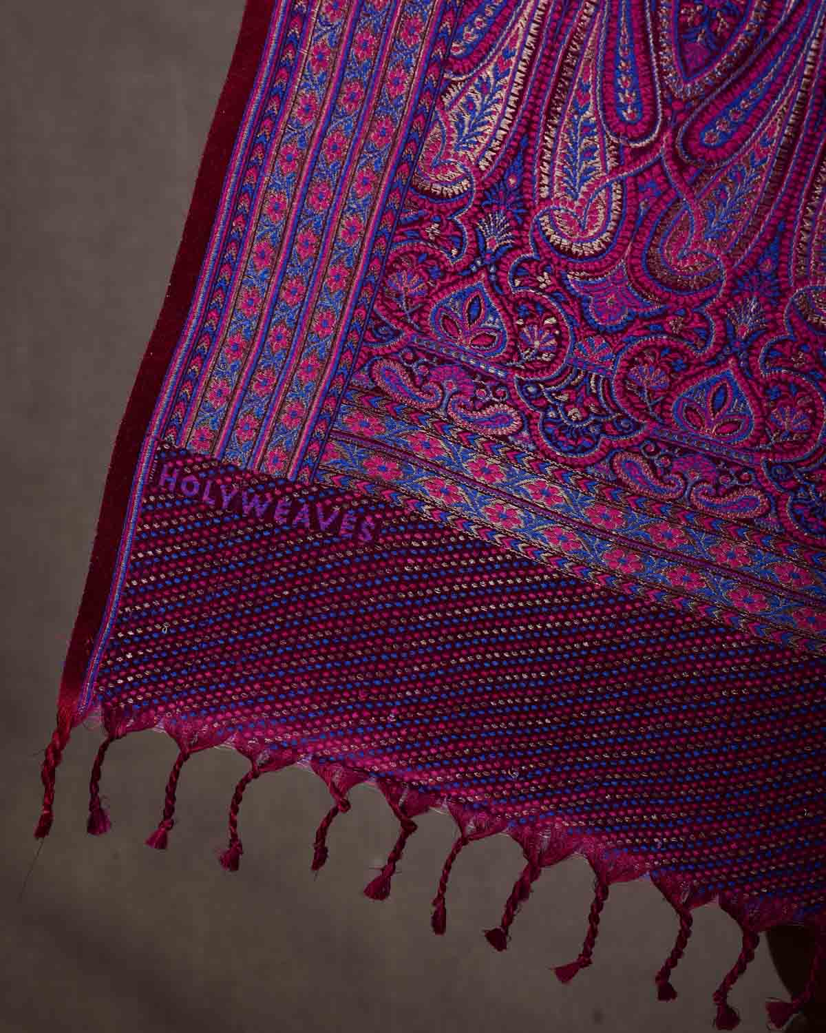 Purple Tehra Traditional Jamawar Handwoven Silk Wool Unisex Dress Shawl with Silver Zari-HolyWeaves