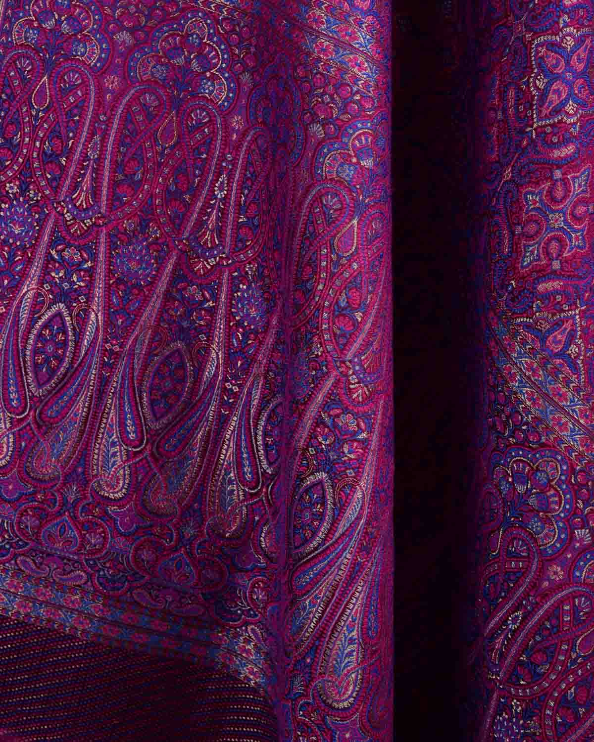 Purple Tehra Traditional Jamawar Handwoven Silk Wool Unisex Dress Shawl with Silver Zari-HolyWeaves