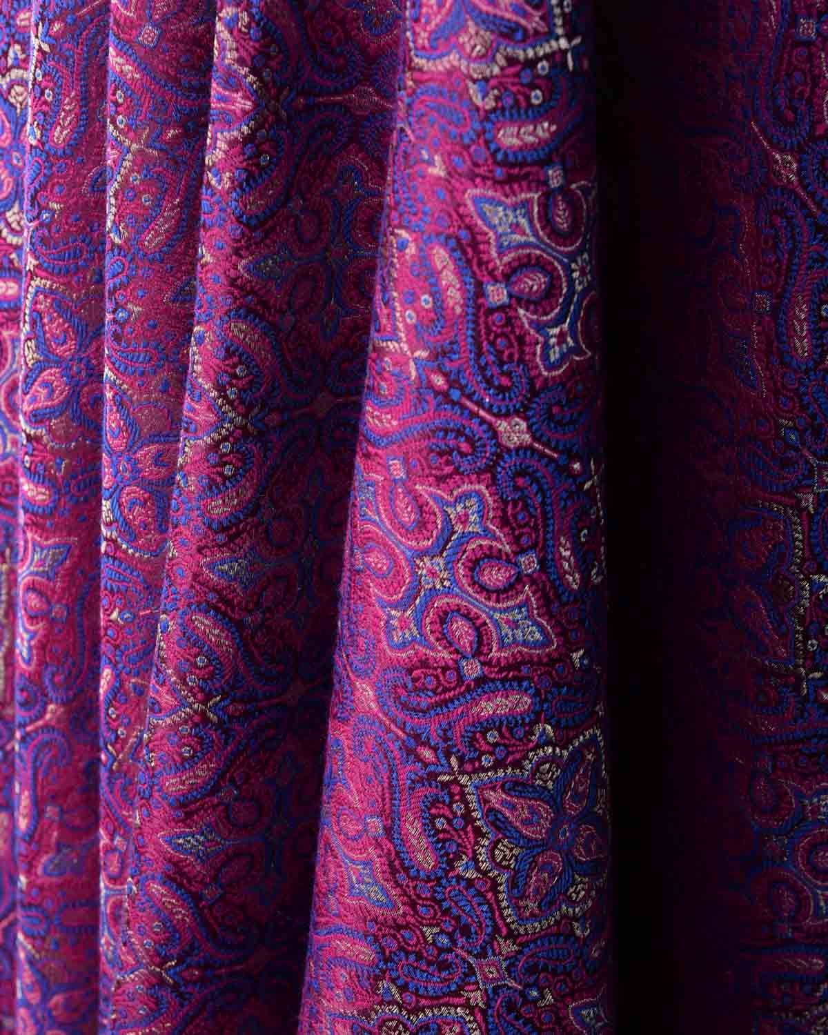 Purple Tehra Traditional Jamawar Handwoven Silk Wool Unisex Dress Shawl with Silver Zari-HolyWeaves