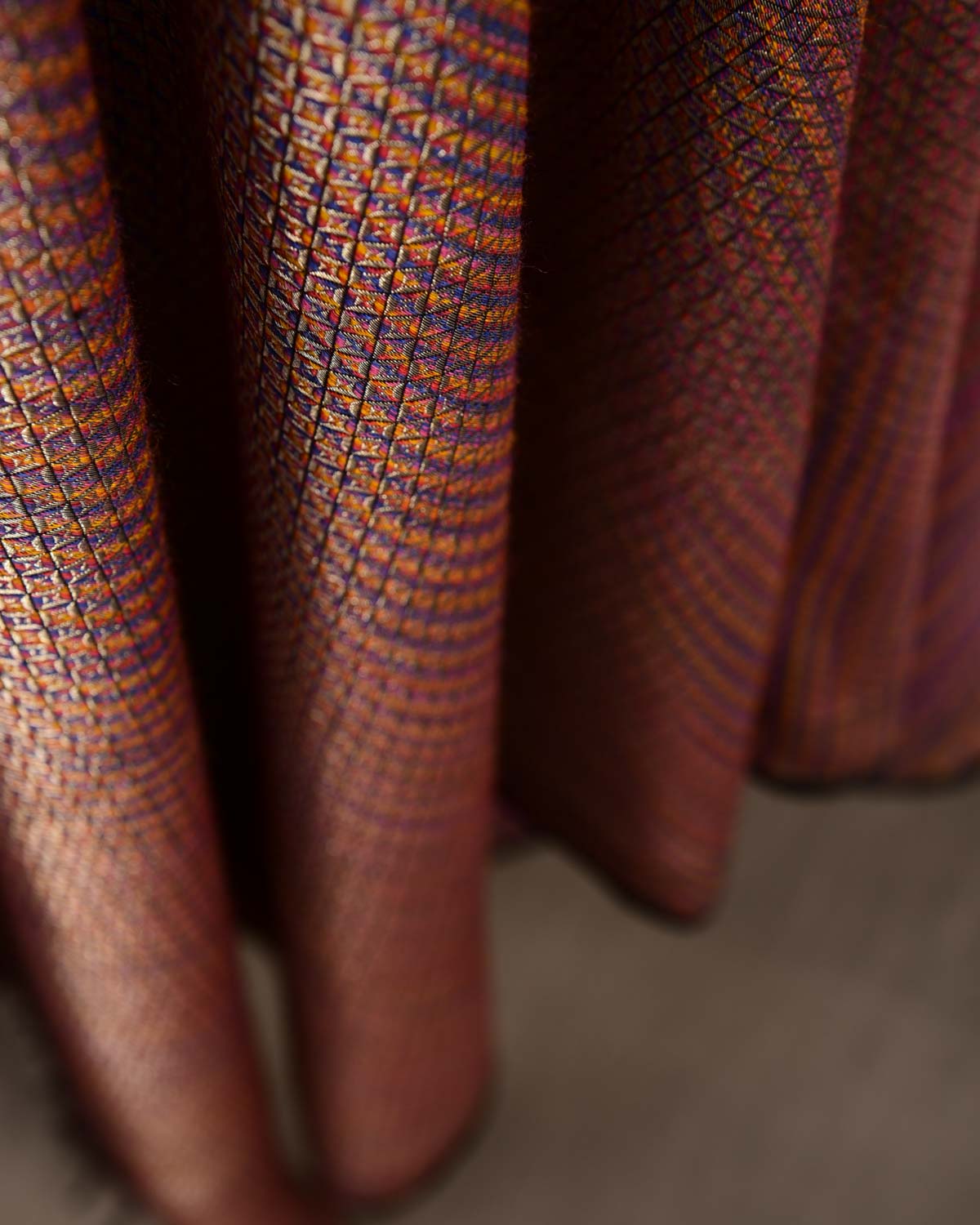 Multi-color Gold Zari Diamond Grids Brocade Handwoven Silk Wool Unisex Dress Shawl-HolyWeaves