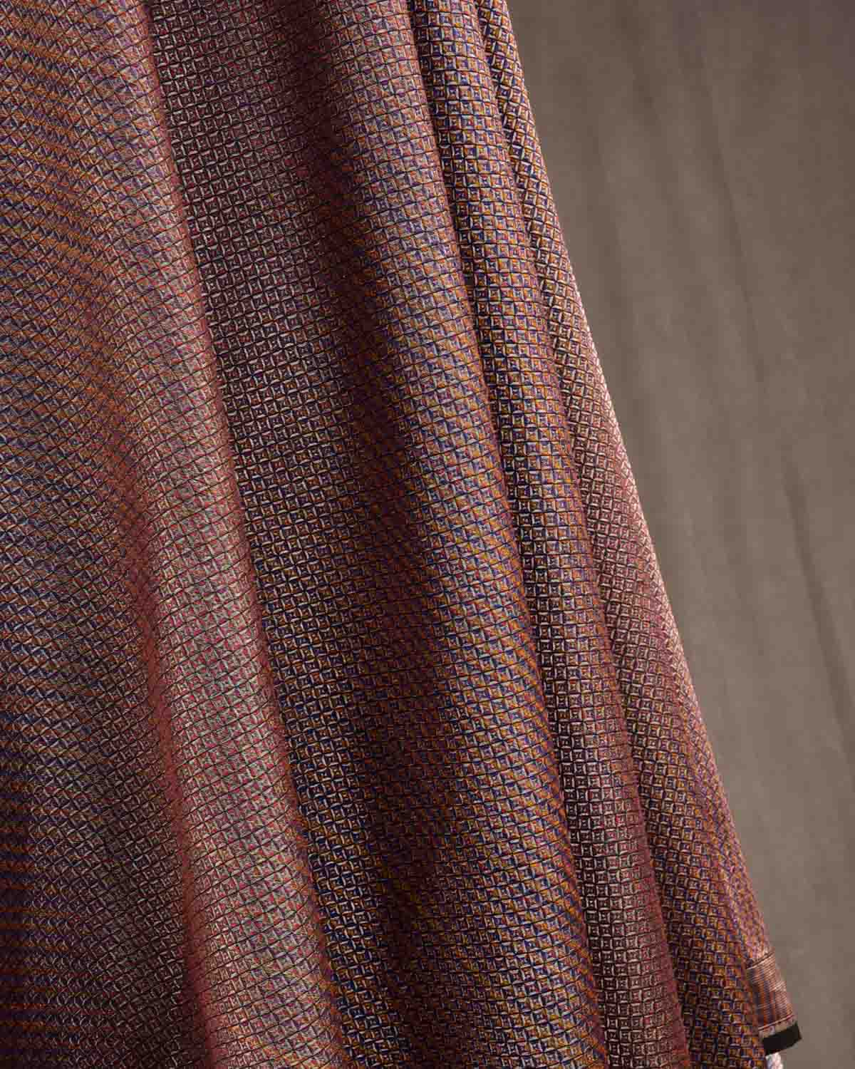 Multi-color Gold Zari Diamond Grids Brocade Handwoven Silk Wool Unisex Dress Shawl-HolyWeaves