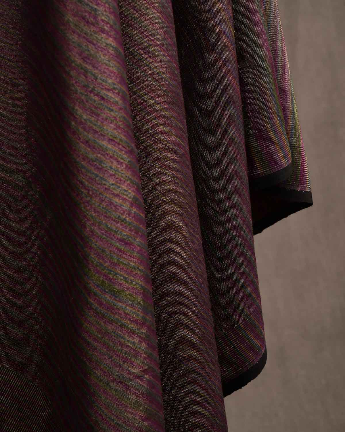 Purple Multi-color Gold Zari Ektara Waterfall Brocade Handwoven Silk Wool Unisex Dress Shawl-HolyWeaves