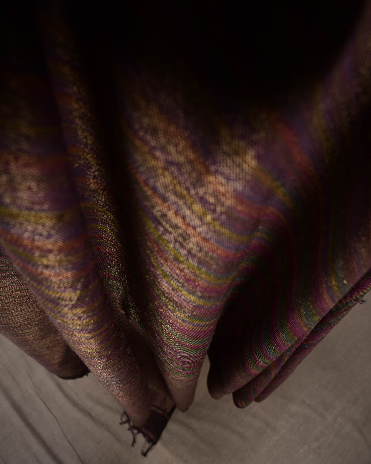 Purple Multi-color Gold Zari Ektara Waterfall Brocade Handwoven Silk Wool Unisex Dress Shawl-HolyWeaves