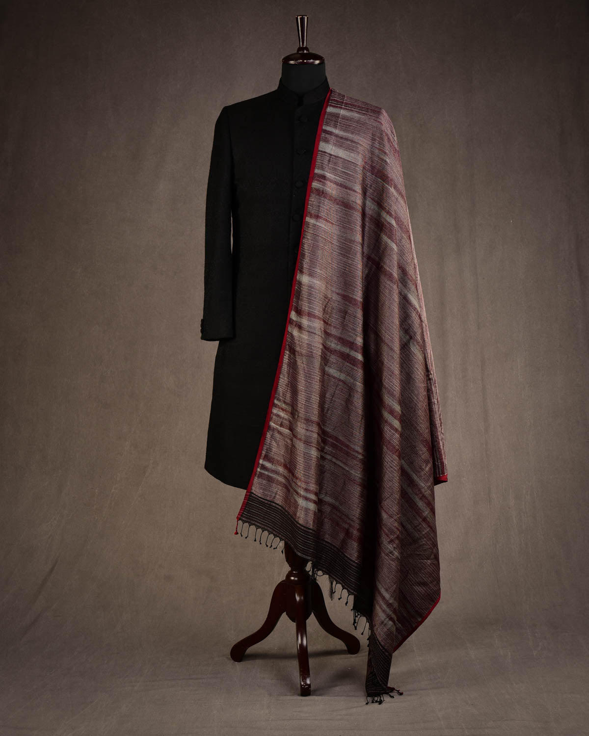 Variegated Metallic Mahogany Waterfall Brocade Handwoven Silk Wool Unisex Dress Shawl-HolyWeaves