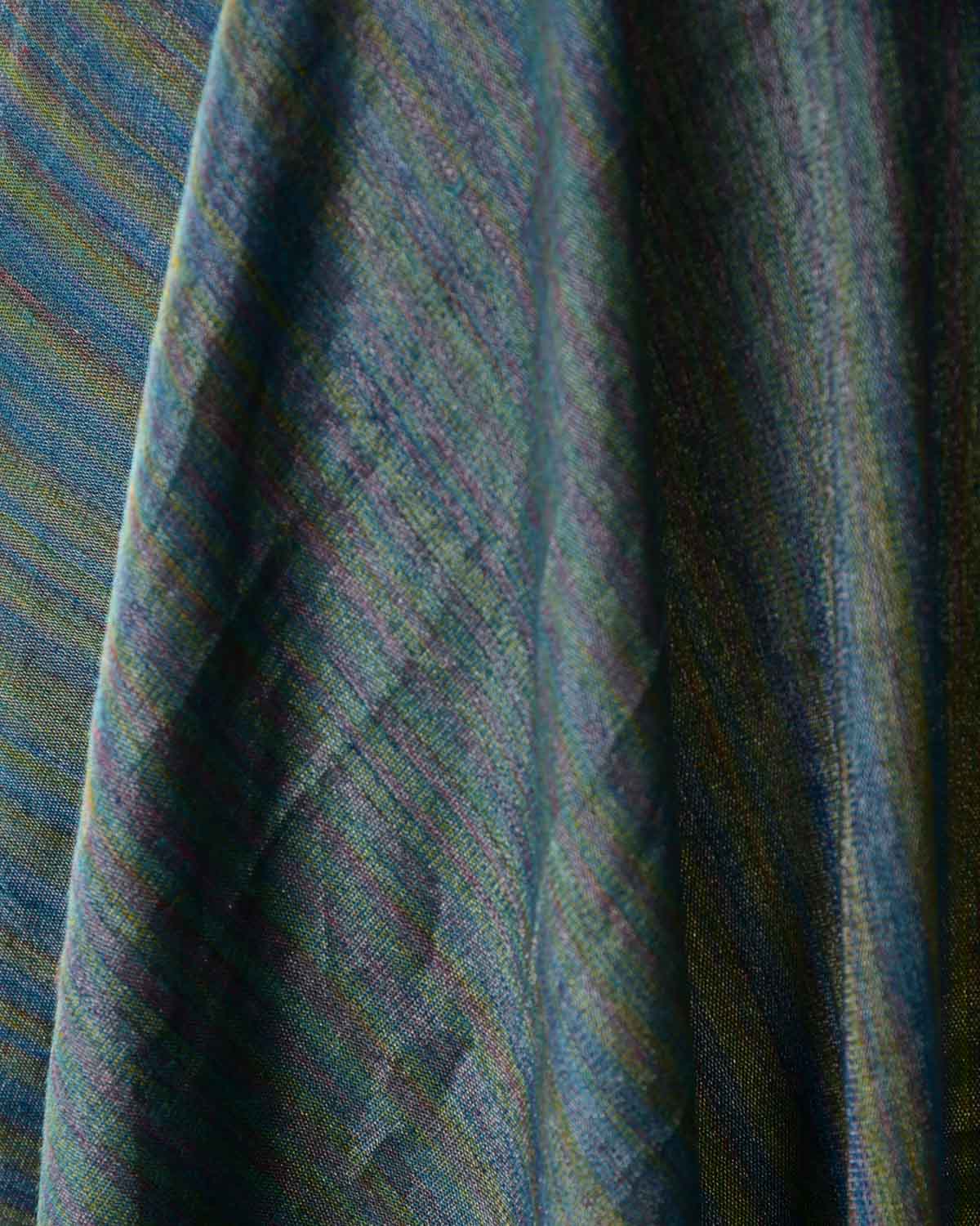 Variegated Metallic Blue Waterfall Brocade Handwoven Silk Wool Unisex Dress Shawl-HolyWeaves