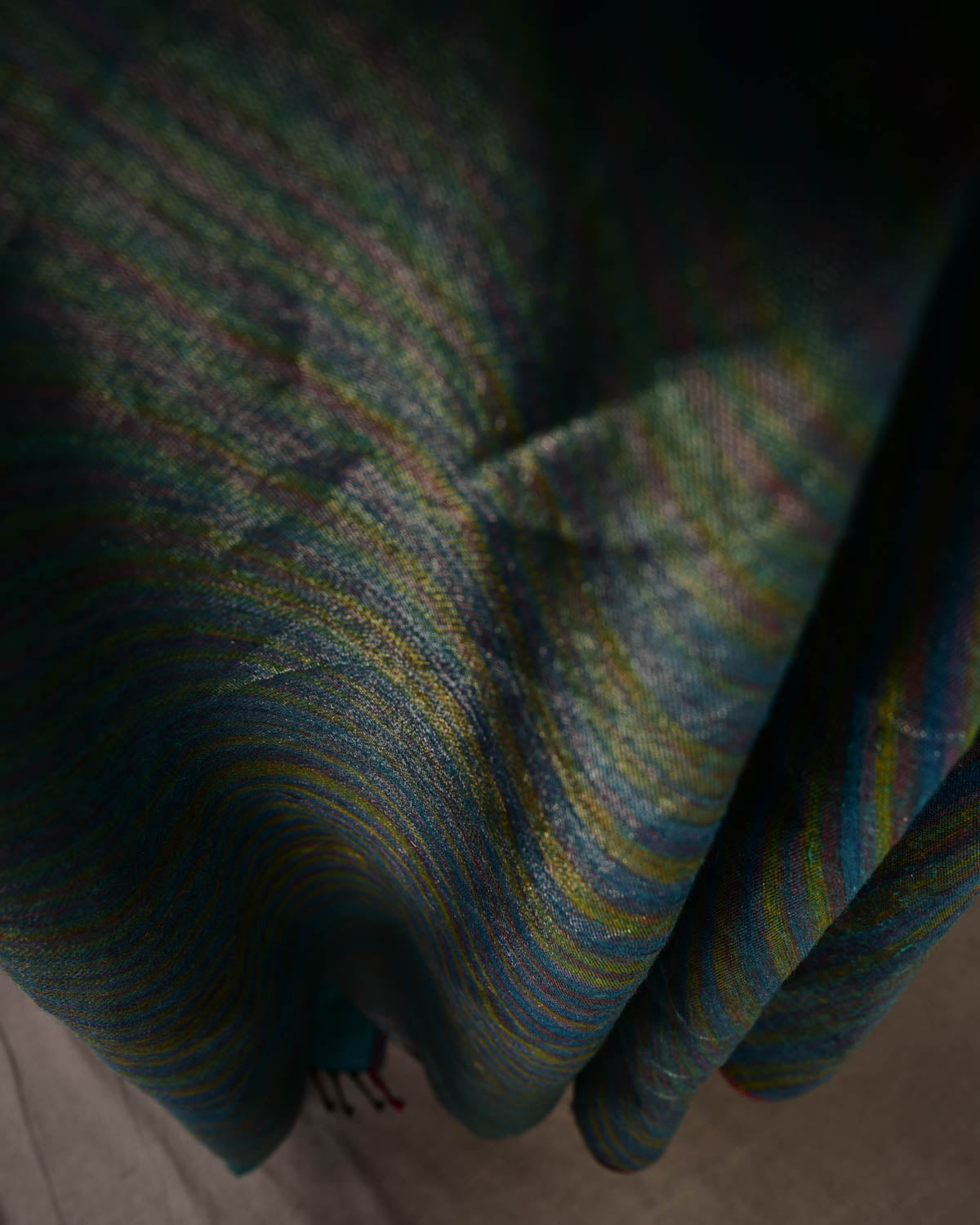 Variegated Metallic Blue Waterfall Brocade Handwoven Silk Wool Unisex Dress Shawl-HolyWeaves