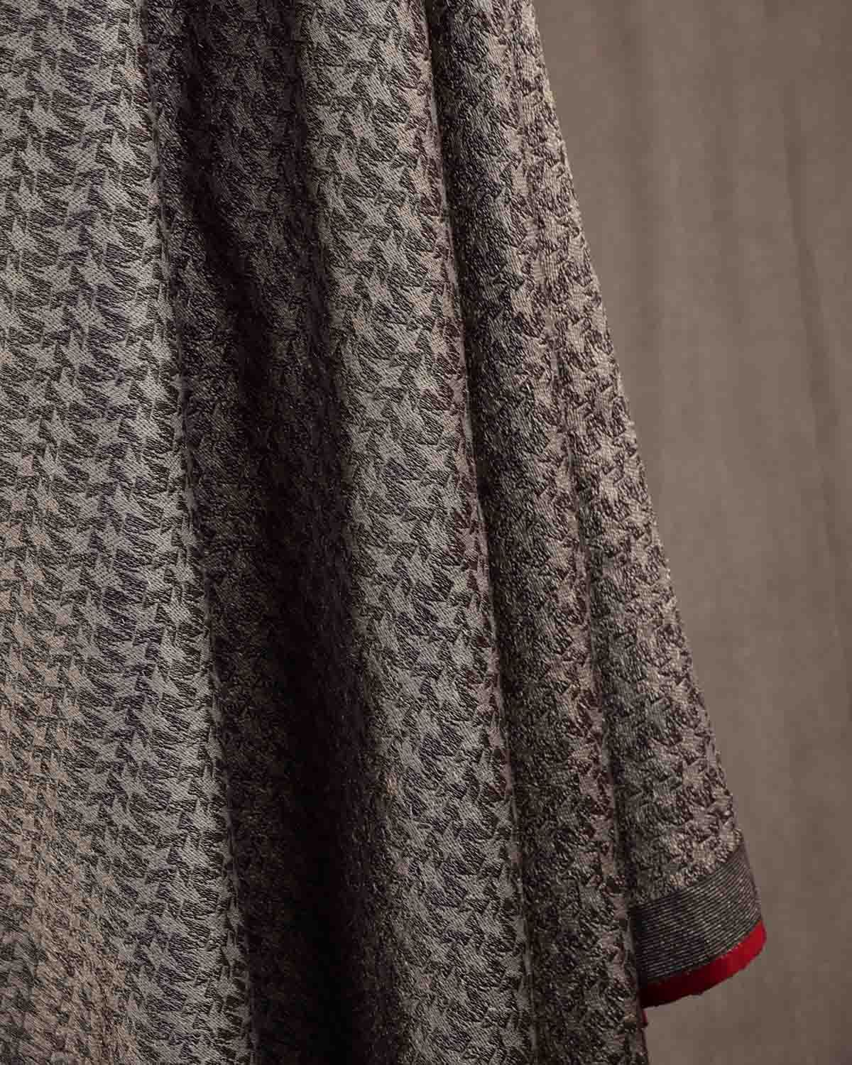 Metallic Gray Abstract Geometric Brocade Handwoven Silk Wool Unisex Dress Shawl-HolyWeaves