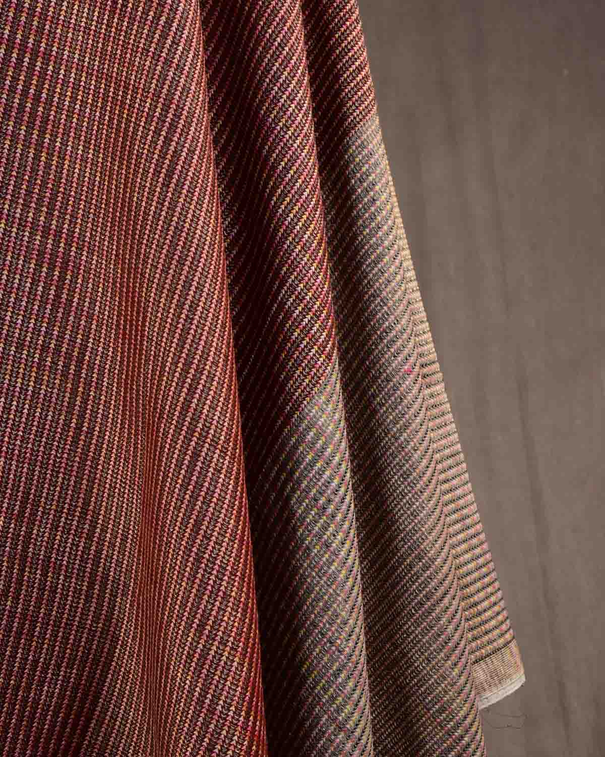 Dual Tone Gray Maroon Multicolor Zari Arrowhead Brocade Handwoven Silk Wool Banarasi Shawl-HolyWeaves