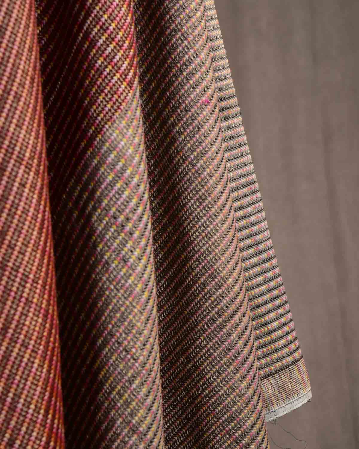 Dual Tone Gray Maroon Multicolor Zari Arrowhead Brocade Handwoven Silk Wool Banarasi Shawl-HolyWeaves