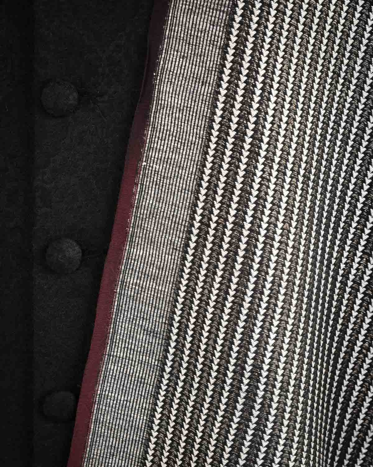 Black Zari Arrowhead Brocade Handwoven Silk Wool Unisex Dress Shawl-HolyWeaves