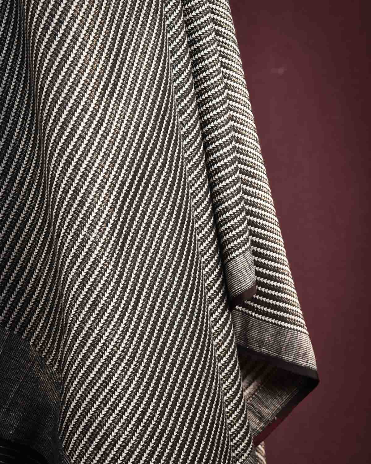 Black Zari Arrowhead Brocade Handwoven Silk Wool Unisex Dress Shawl-HolyWeaves