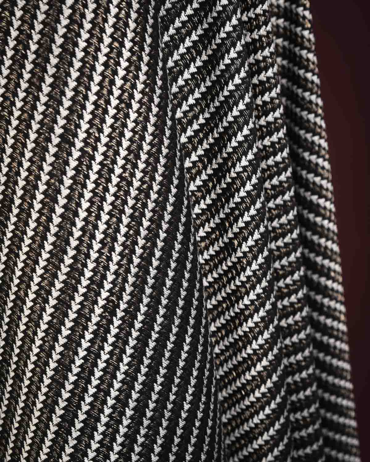 Black Zari Arrowhead Brocade Handwoven Silk Wool Unisex Dress Shawl-HolyWeaves