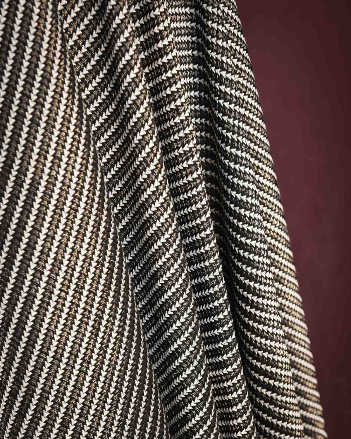 Black Zari Arrowhead Brocade Handwoven Silk Wool Unisex Dress Shawl-HolyWeaves