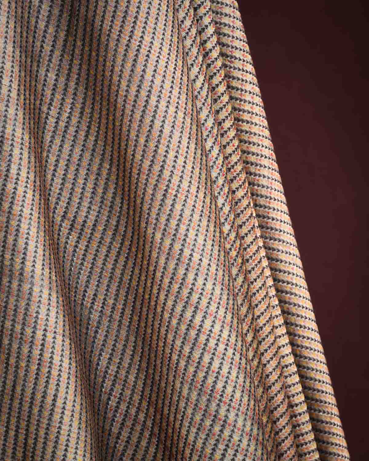 Multi-color Multicolor Zari Arrowhead Brocade Handwoven Silk Wool Unisex Dress Shawl-HolyWeaves