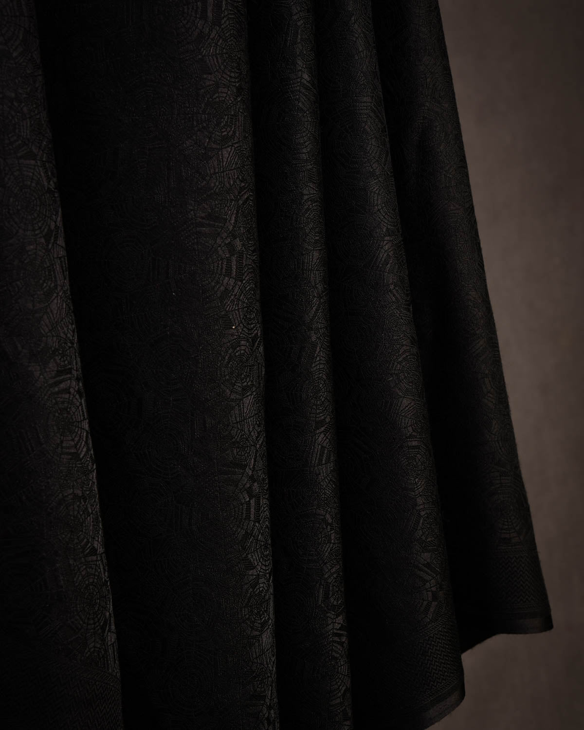 Black Spider Web Satin Tanchoi Handwoven Silk Wool Unisex Dress Shawl-HolyWeaves
