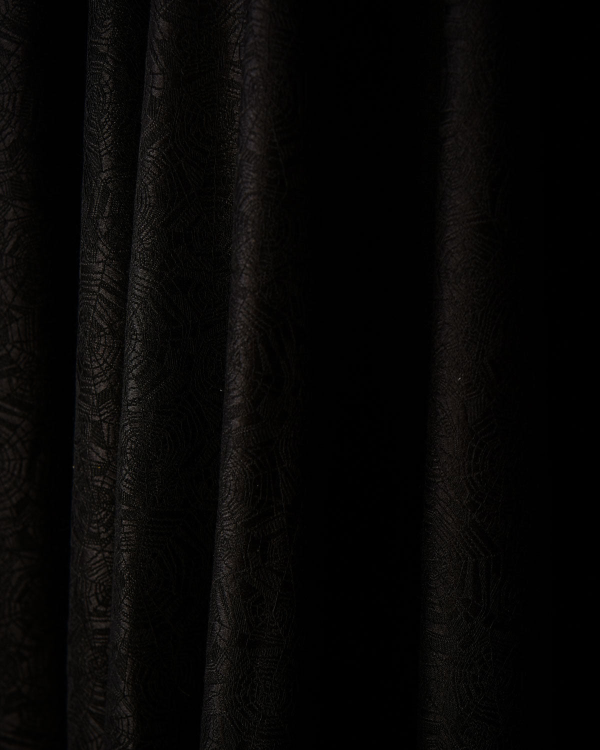 Black Spider Web Satin Tanchoi Handwoven Silk Wool Unisex Dress Shawl-HolyWeaves