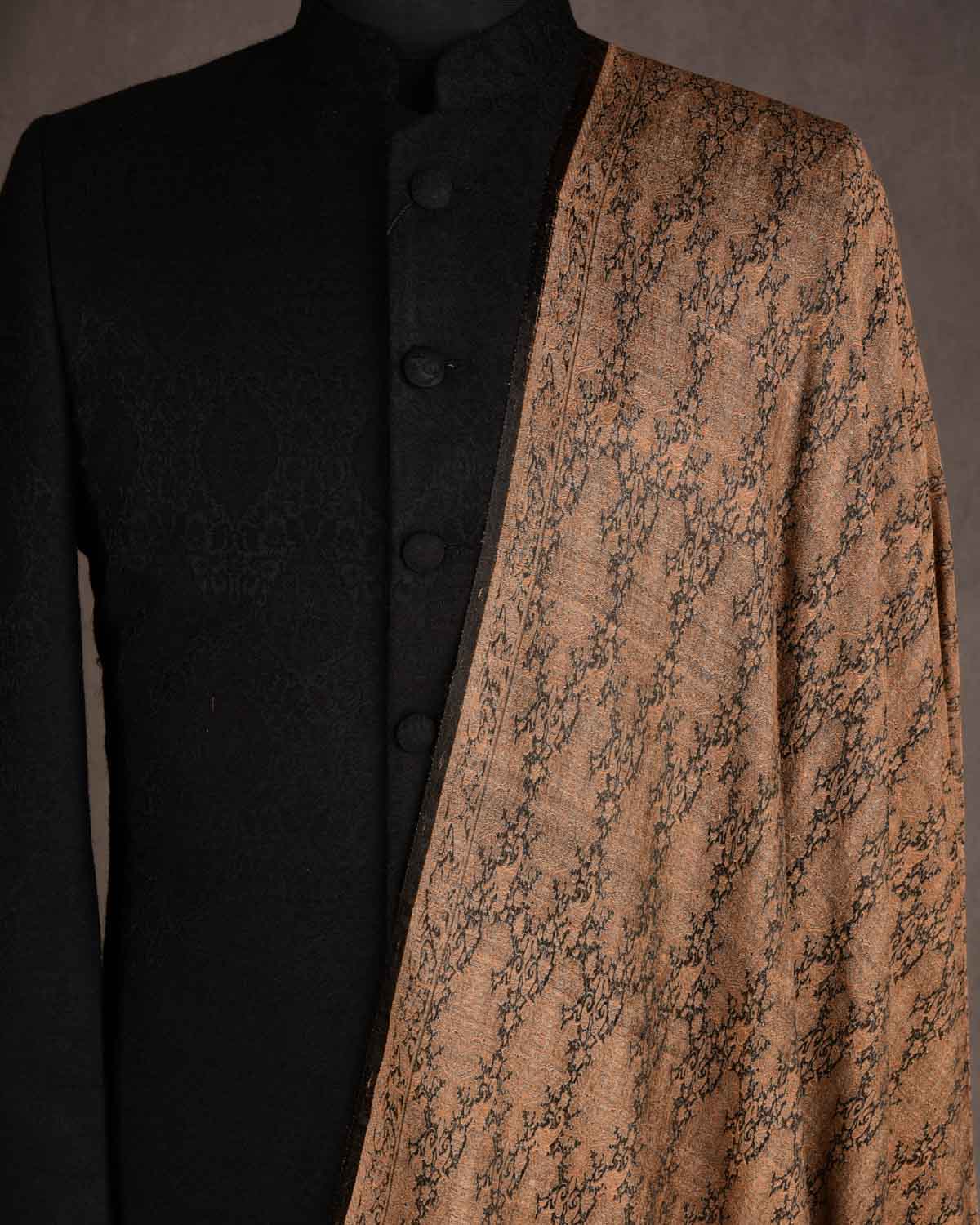 Brown Paisley Tanchoi Handwoven Silk Wool Banarasi Shawl-HolyWeaves