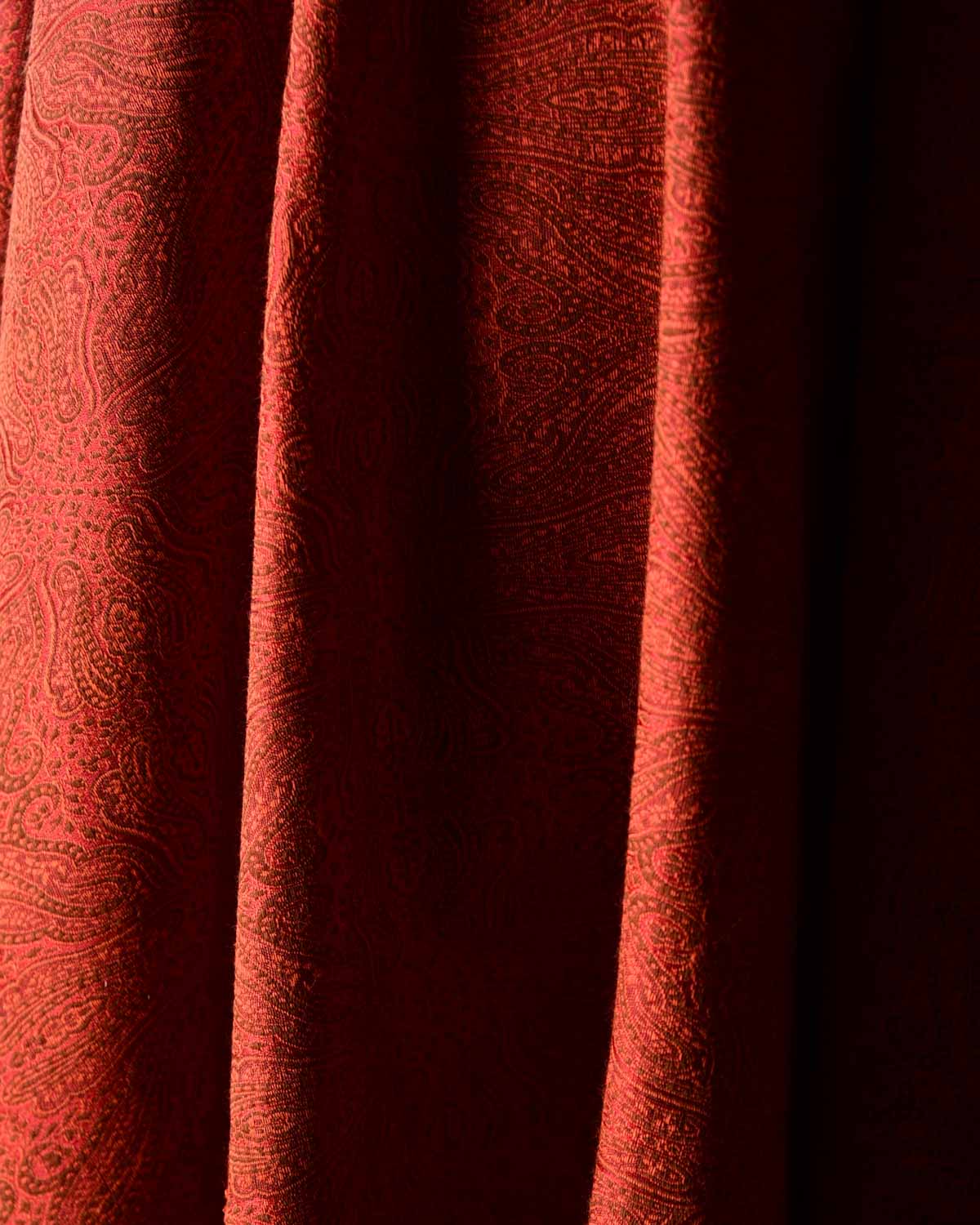 Rust Damask Tanchoi Handwoven Silk Wool Banarasi Shawl-HolyWeaves