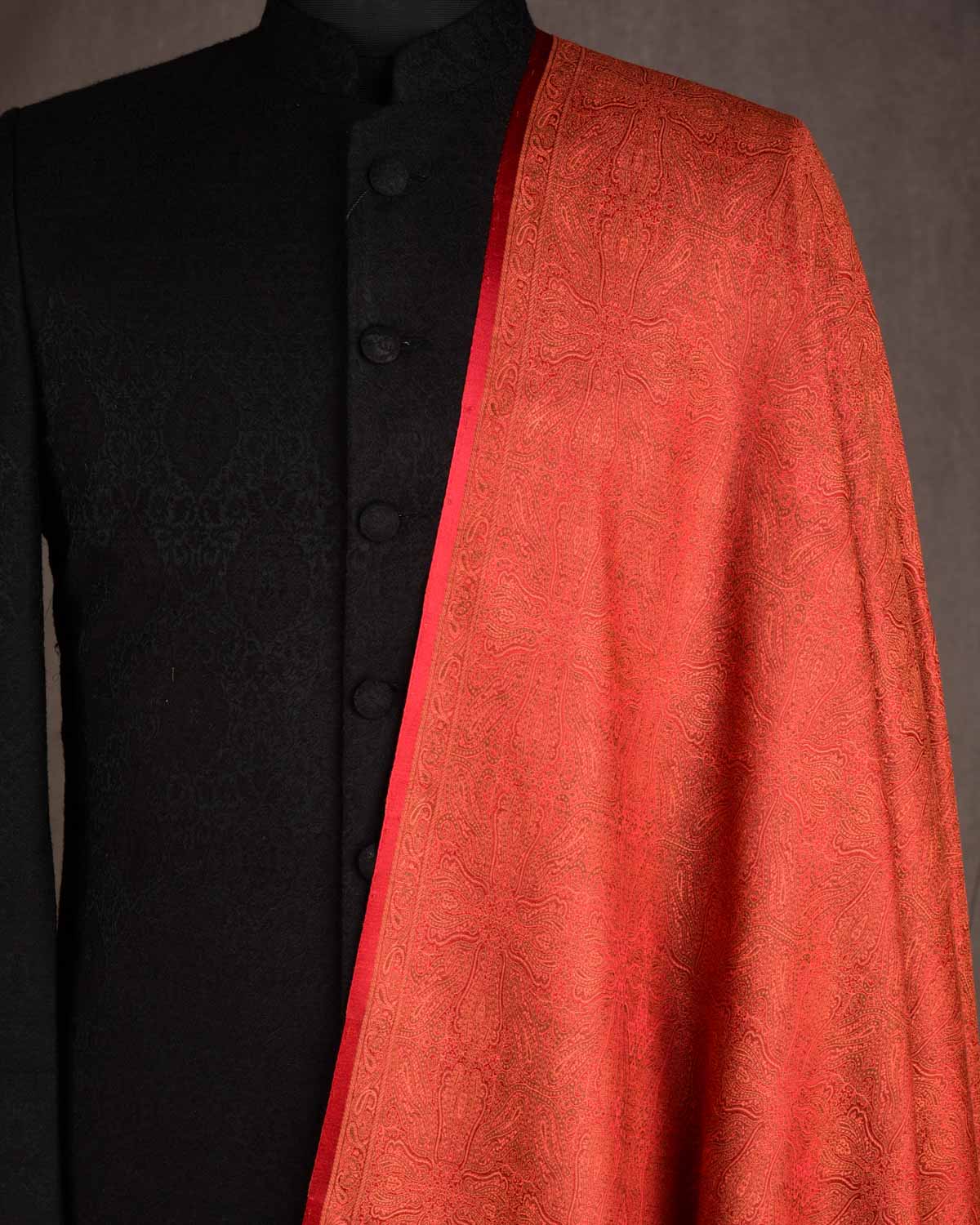 Rust Damask Tanchoi Handwoven Silk Wool Banarasi Shawl-HolyWeaves