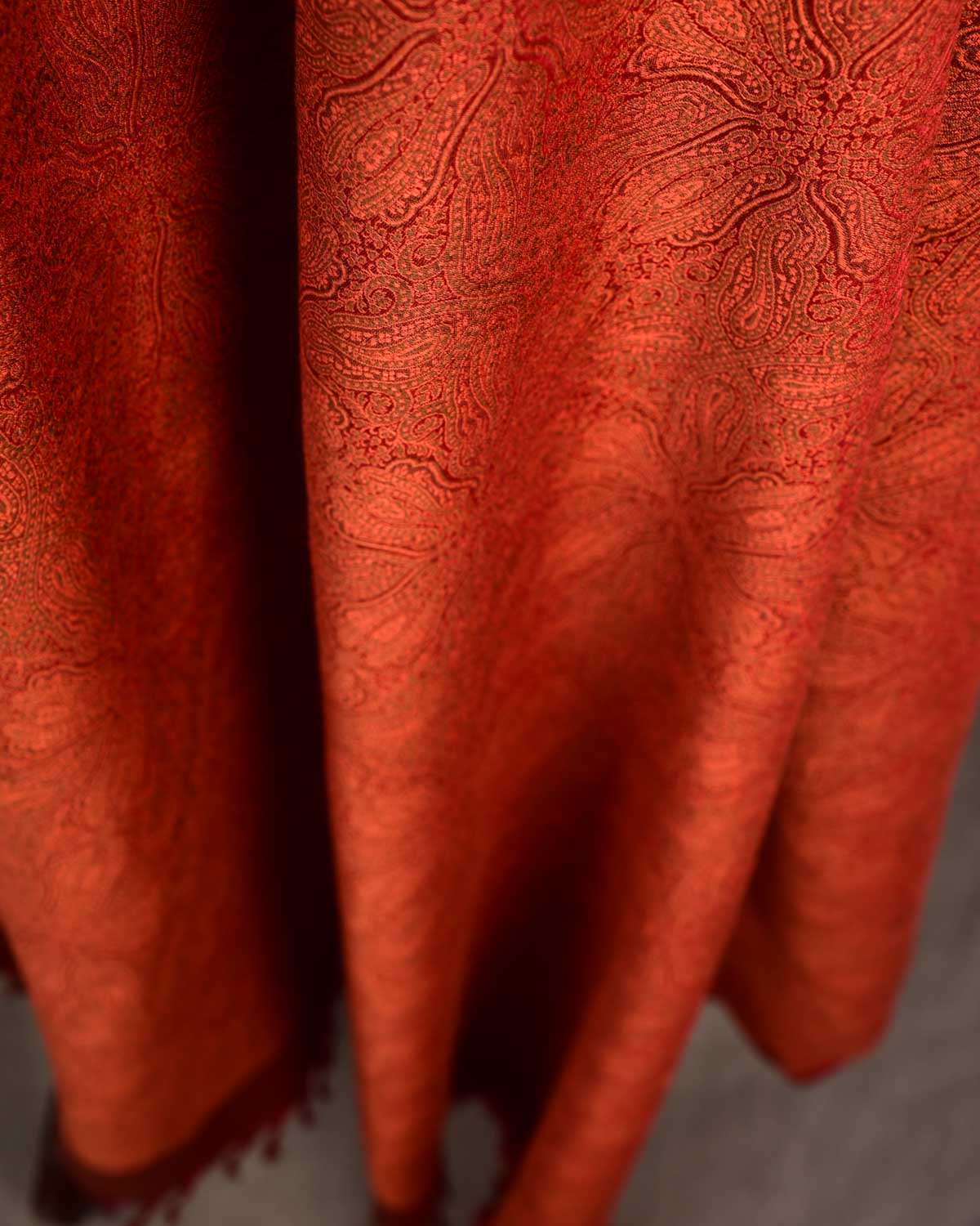 Rust Damask Tanchoi Handwoven Silk Wool Banarasi Shawl-HolyWeaves