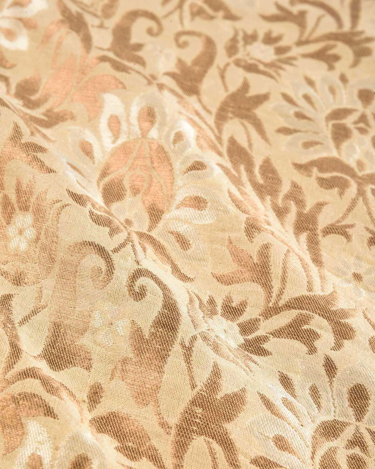 Beige Banarasi Resham & Gold Zari Floral Jaal Brocade Handwoven Muga Silk Pocket Square - By HolyWeaves, Benares