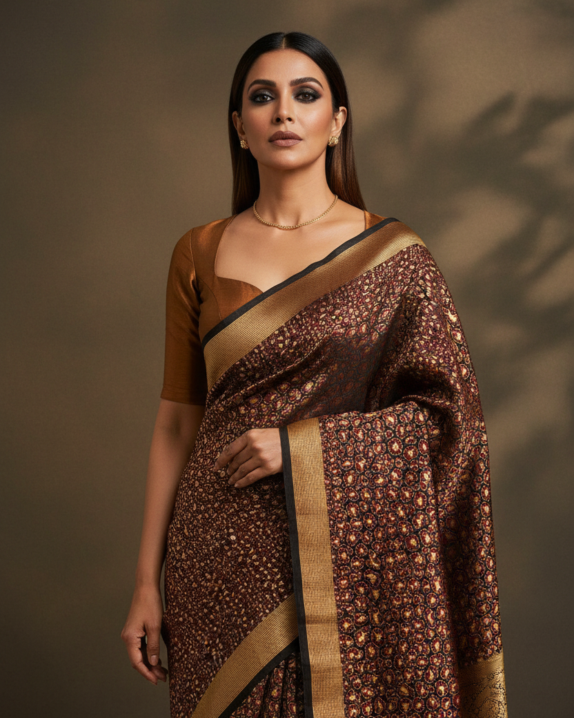 Black Alfi Jaguar Resham Brocade Katan Silk — Editorial